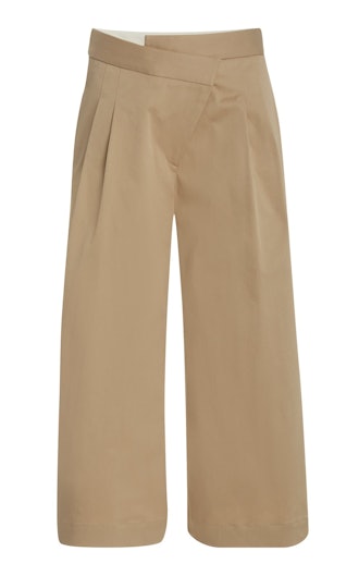 Cropped Pleated Stretch-Cotton Wide-Leg Pants