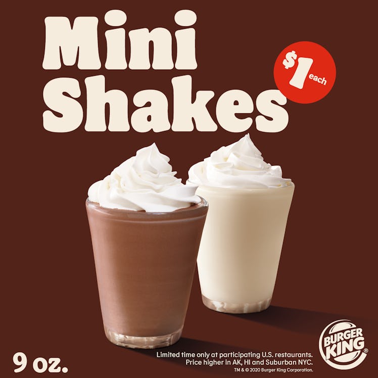 Burger King's new $1 Mini Shakes for summer 2020 are selling in chocolate, vanilla, and strawberry f...