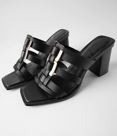 Zara Metal Trim Leather Heeled Sandals