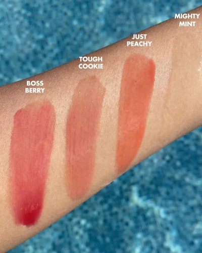 Color swatches on arm of e.l.f. Cosmetics' new Ride or Die Lip Balm.