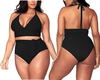 Sovoyontee Plus Size,High-Waisted Swimsuit