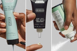 Spray, drying treatment, and cleanser from Versed's new acne collection.