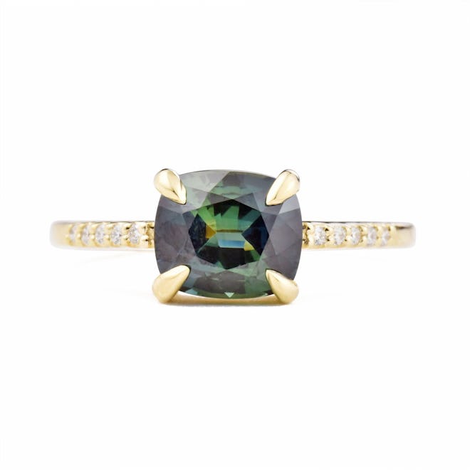 Eva Teal Cushion Sapphire Diamond Engagement Ring