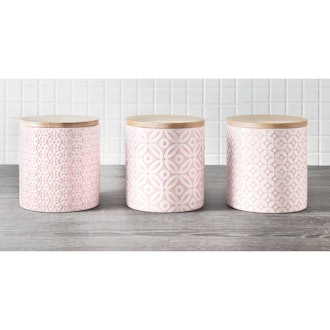 Blush Embossed Geometric Storage Canisters 3pc
