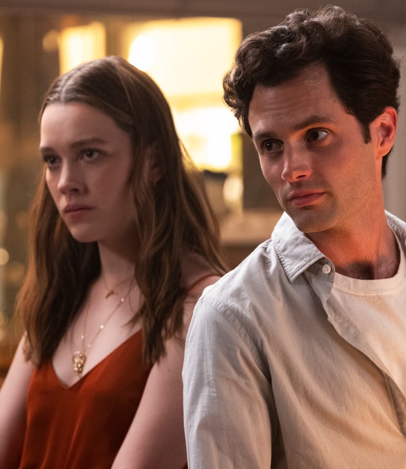 Victoria Pedretti and Penn Badgley in 'You' on Netflix