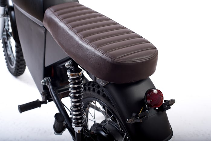 Studio shot of the BlackTea electric moped close-up