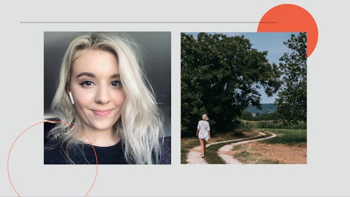 An author's selfie and her walking in nature during lockdown