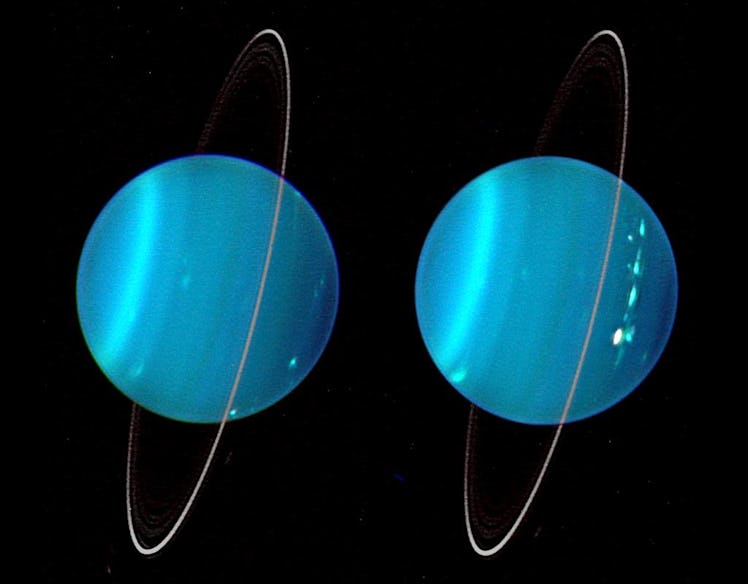 Composite images of Uranus. Its sideways poles are a mystery to scientists.