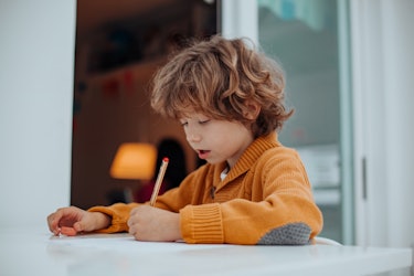 A boy writing his homework 