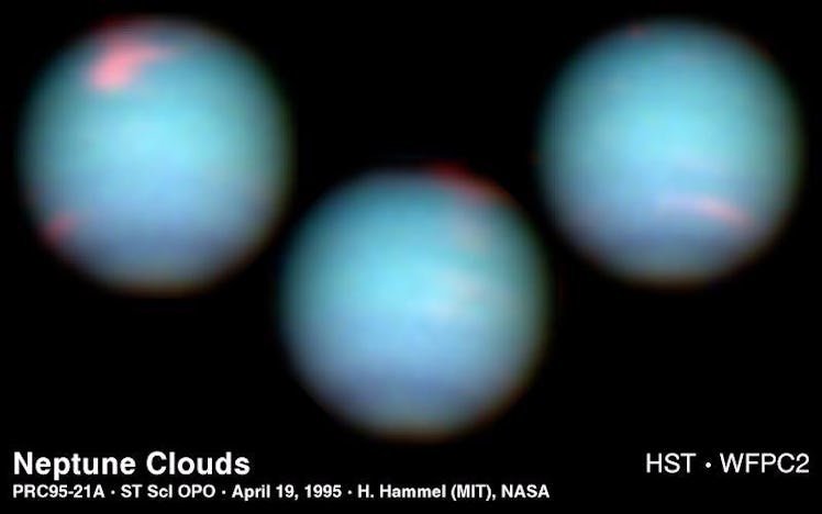 Neptune as viewed through the Hubble Space Telescope.