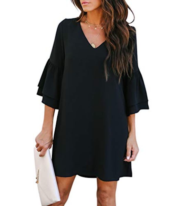 BELONGSCI V-Neck Bell Sleeve Shift Dress