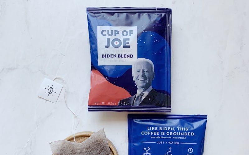 Joe Biden steeped coffee bags. 