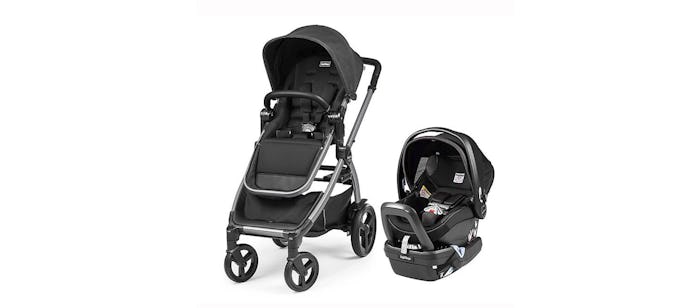 Travel system stroller next to an infant carrier car seat