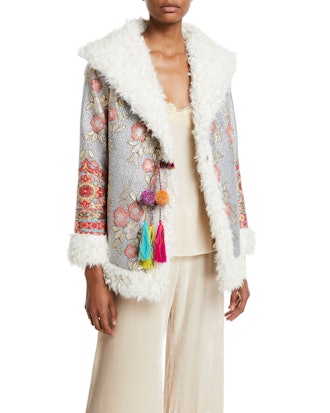 Petite Quarda Embroidered Faux-Fur Coat