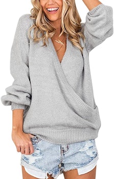 LookbookStore Deep V-Neck Surplice Sweater