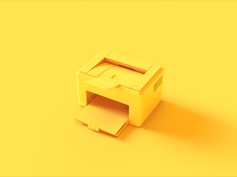 Yellow printer on a yellow background.