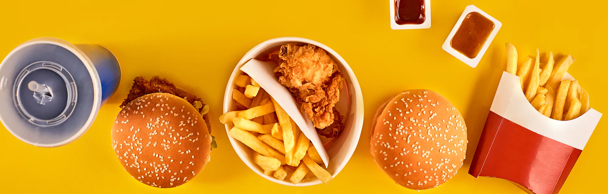 Fast food on a yellow background.