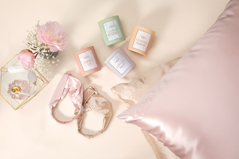 Candles and silk accessories from Jackie Aina's new brand, FORVR Mood.