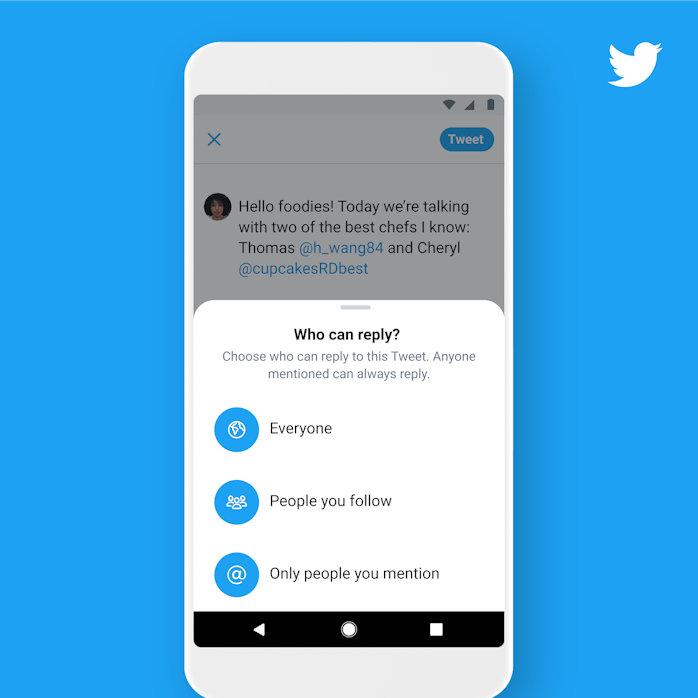Twitter's new conversation dynamics feature show on a smartphone screen