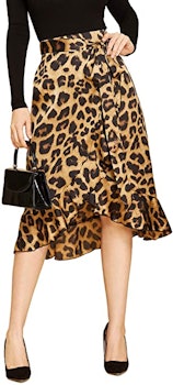 SheIn Women's Leopard Print Wrap Skirt