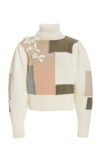 Allan Patchwork Cotton Wool-Blend Turtleneck Sweater