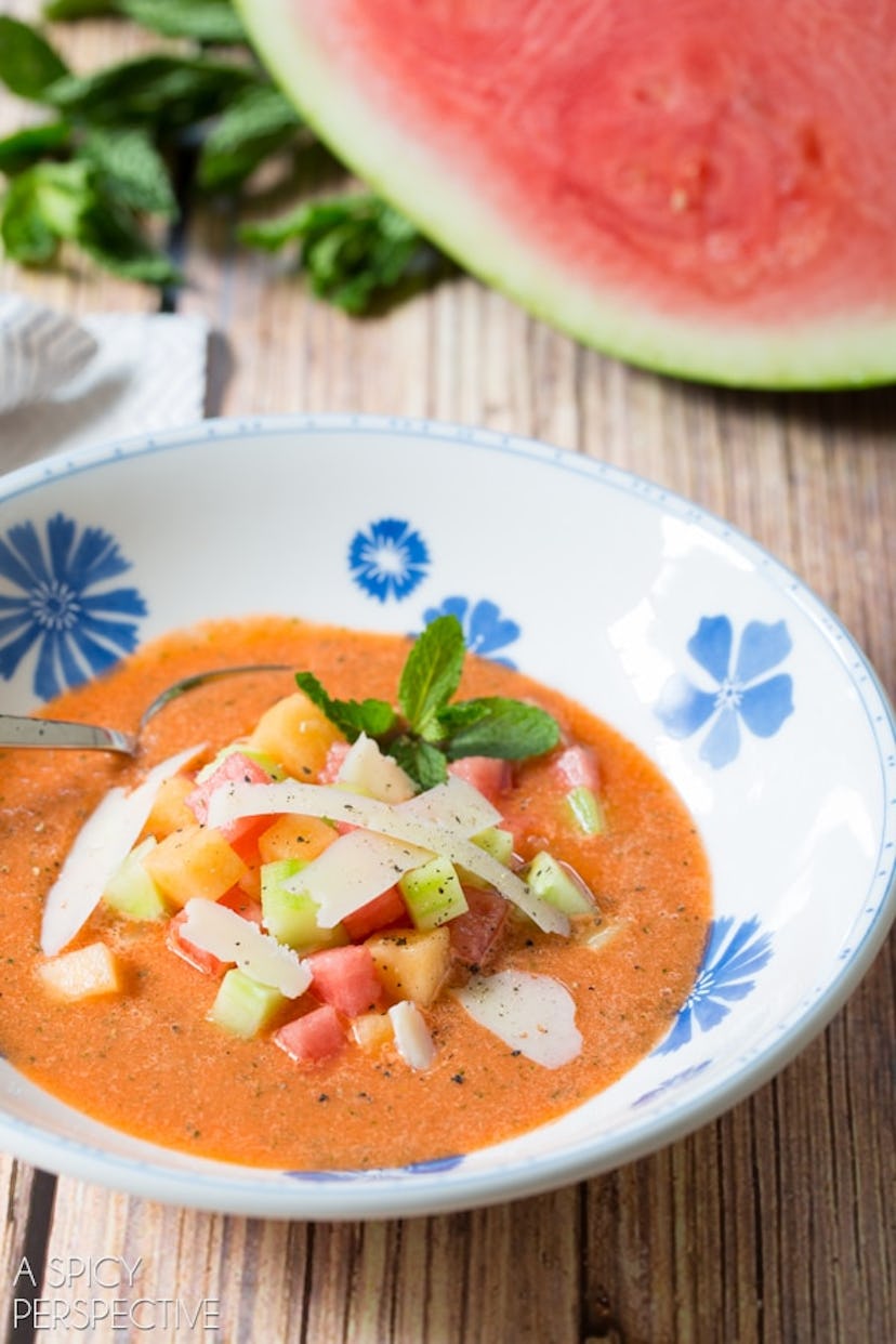 Watermelon Gazpacho is one recipe you can make to use up your watermelon. 