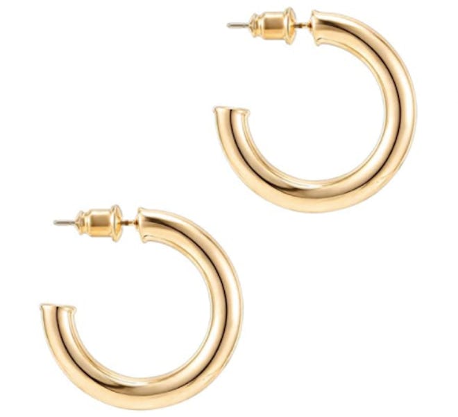 PAVOI 14K Gold Plated Lightweight Chunky Open Hoops