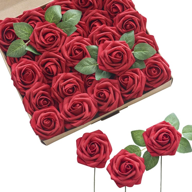  Ling's Moment Dark Red Fake Roses (55-Pack)