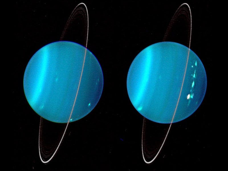 An illustration of two blue Ice Giant planets - Neptune and Uranus