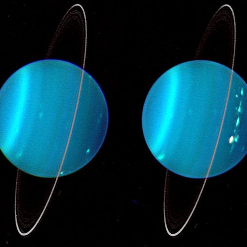 An illustration of two blue Ice Giant planets - Neptune and Uranus