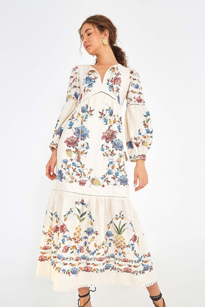 Embroidered Fruit Maxi Dress