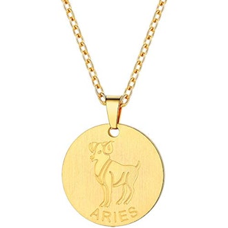 PROSTEEL Gold Aries Zodiac Star Sign Coin Necklace 