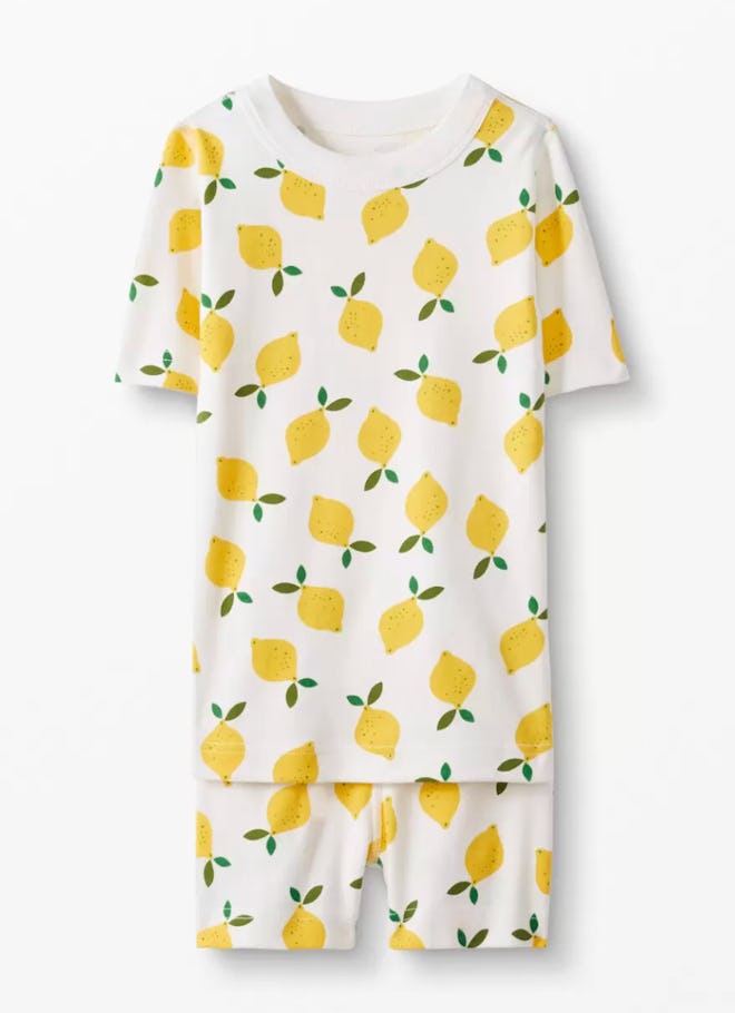 Short John Pajamas In Organic Cotton - Lemonade In White