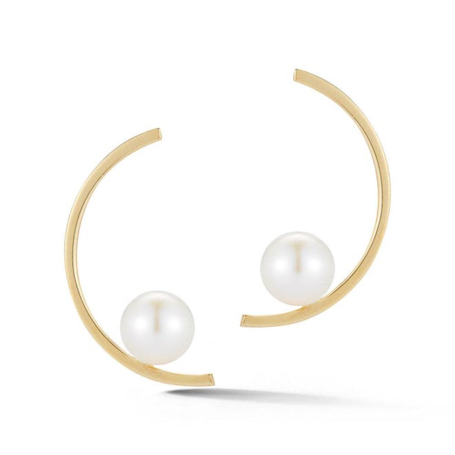 14kt Gold Half Moon Pearl Earring