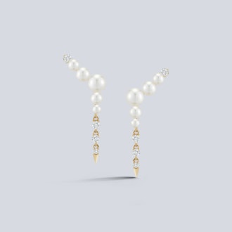 Jemma Wynne Prive Pearl Ear Climber Diamond Drops