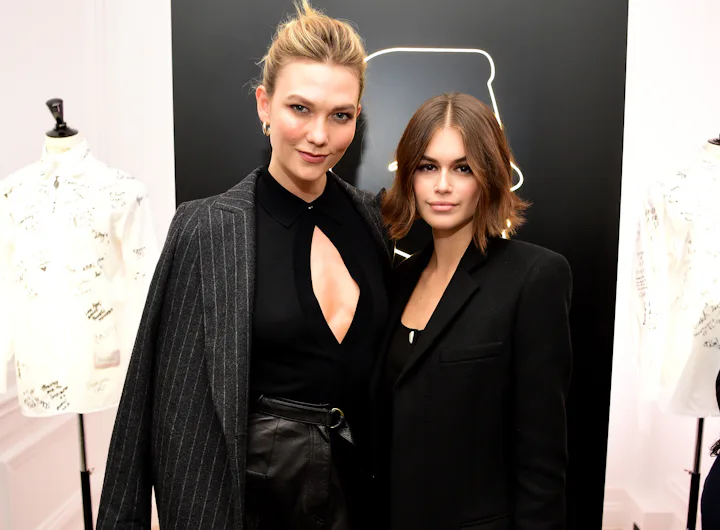 Karlie Kloss and Kaia Gerber attend the “Tribute to the Karl Lagerfeld: The White Shirt Project” exh...
