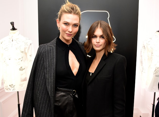 Karlie Kloss and Kaia Gerber attend the “Tribute to the Karl Lagerfeld: The White Shirt Project” exh...