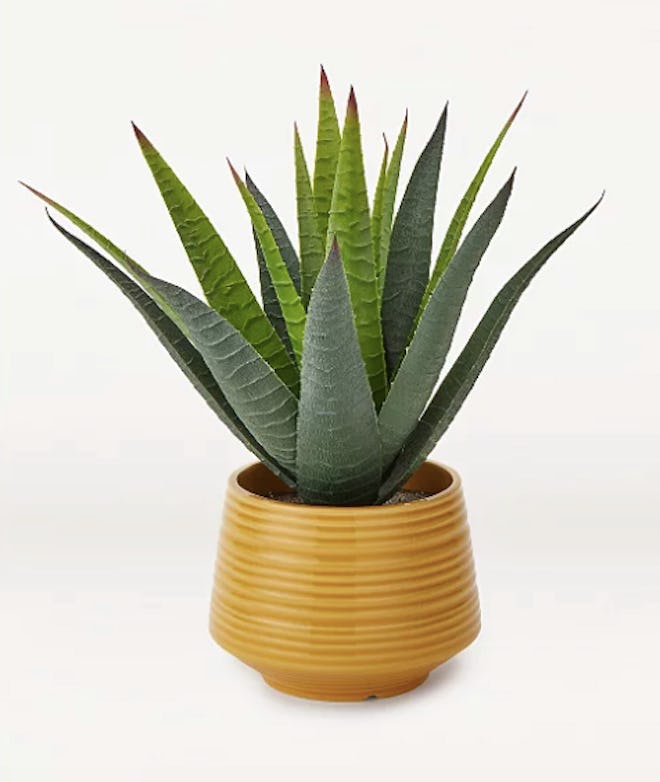 Artificial Aloe In Yellow Plant Pot 29cm