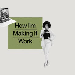 Bami Kuteyi, founder of dance business Bam Bam Boogie next to a text reading: 'How I'm Making It Wor...