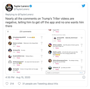 Comments on President Trump's Triller videos are largely negative.