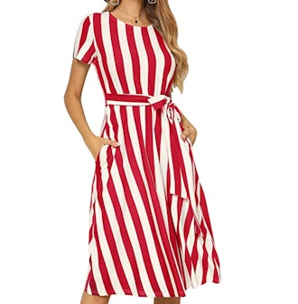 Levaca Women's Short Sleeve Striped Midi Dress