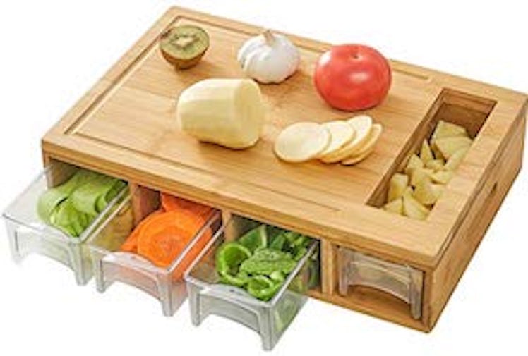 	 NOVAYEAH Bamboo Cutting Board with 4 Containers