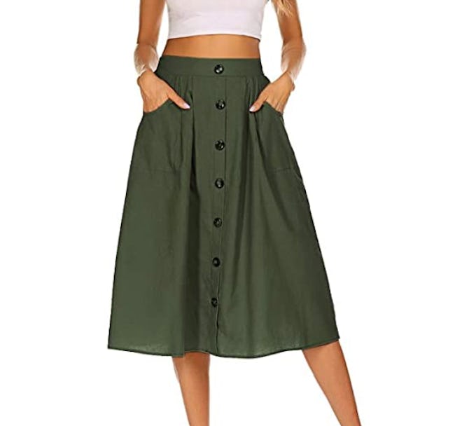 Naggoo Womens Casual Front Button Midi Skirt