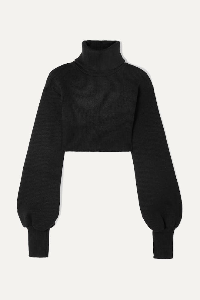 Cropped Ribbed-Knit Turtleneck Sweater