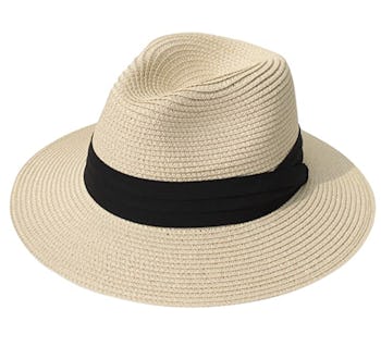 Lanzom Wide Brim Straw Fedora