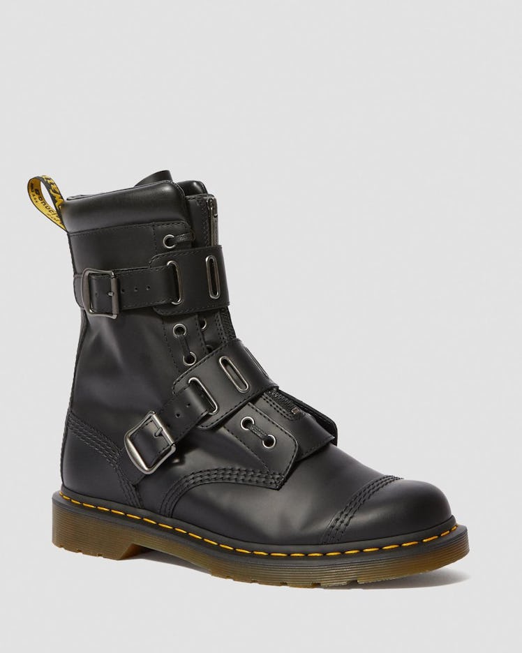 Dr. Martens 1490 Quynn Smooth Leather Buckle Lace Up Boots