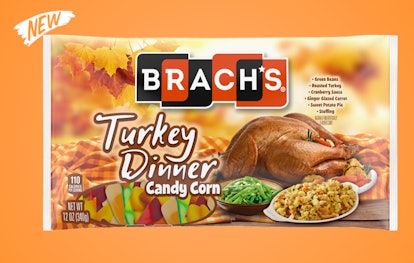 Turkey Dinner Candy Corn boasts flavors like green beans, stuffing, turkey, and more. 