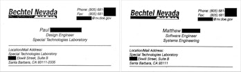 Business cards for two Bechtel employees involved in the secret iPod.