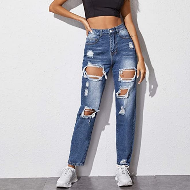 SweatyRocks Ripped Ankle Length Jeans