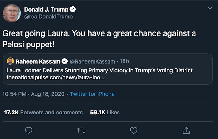 Trump Twitter endorsement of Laura Loomer